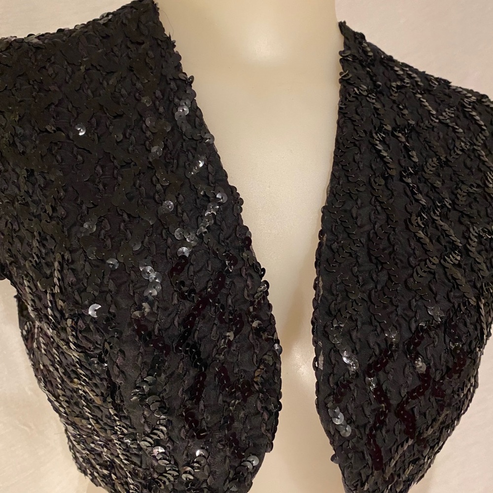Ladies Black Sequin Lined Crop Sleeveless Vest S